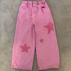 SHEIN Pink Star Patterned Wide-leg Kids Jeans